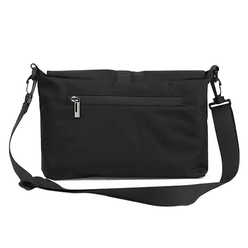 Durable Black Crossbody Messenger Bag with Buckle Closure and Spacious Interior